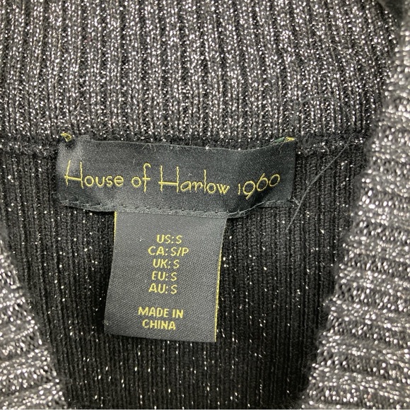 House Of Harlow 1960 Black Shimmer Knit Mock Neck Top - Picture 4 of 6